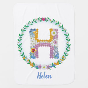 Flower Letters Initial "H" with Personalized name Baby Blanket