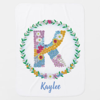 Flower Letters Initial "K" with Personalized name Baby Blanket