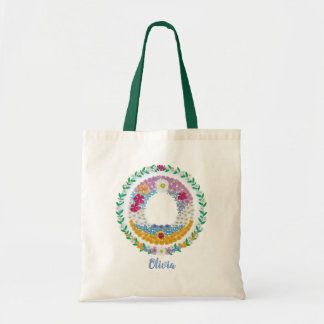Flower Letters Initial "O" with Personalized name Tote Bag