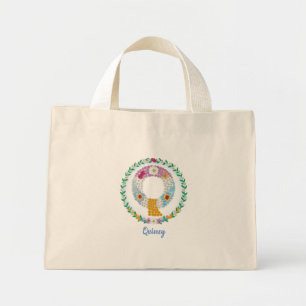 Flower Letters Initial "Q" with Personalized name Mini Tote Bag