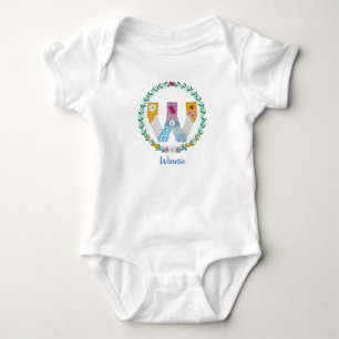 Flower Letters Initial "W" with Personalized name Baby Bodysuit