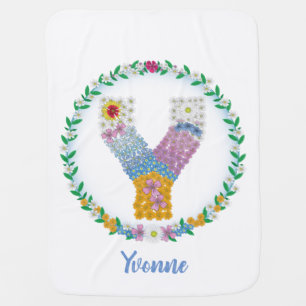 Flower Letters Initial "Y" with Personalized name Baby Blanket