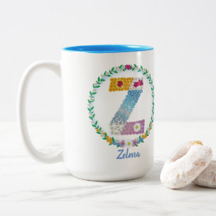 Flower Letters Initial "Z" with Personalized name Two-Tone Coffee Mug