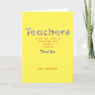 Flower Letters Teacher gift Letterpress Thank You Card