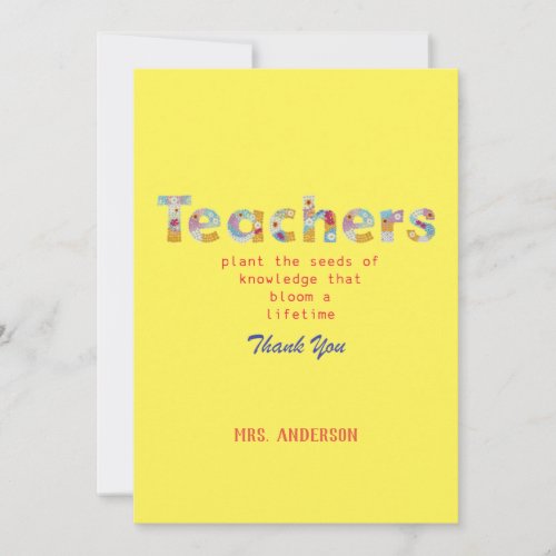 Flower Letters Teacher gift Thank You Card