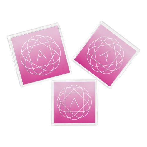 Flower_Like Geometric Monogram  Pink Shaded Ombre Acrylic Tray