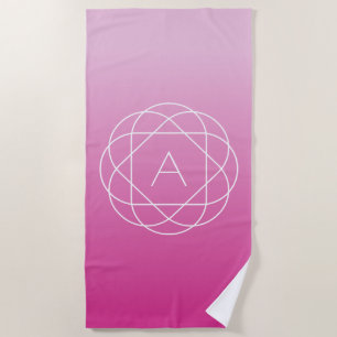 Flower-Like Geometric Monogram   Pink Shaded Ombre Beach Towel