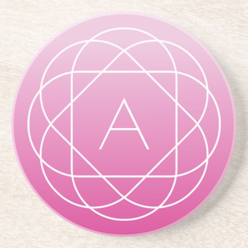 Flower_Like Geometric Monogram  Pink Shaded Ombre Coaster