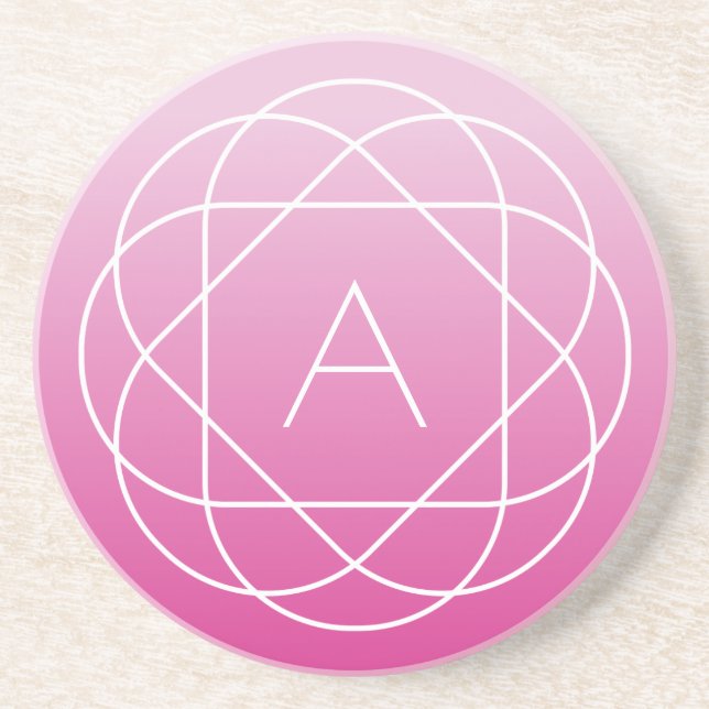 Flower-Like Geometric Monogram | Pink Shaded Ombre Coaster (Front)