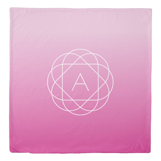 Flower-Like Geometric Monogram | Pink Shaded Ombre Duvet Cover (Front)