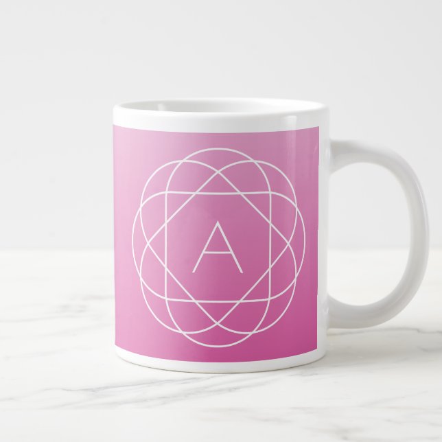 Flower-Like Geometric Monogram | Pink Shaded Ombre Giant Coffee Mug (Right)