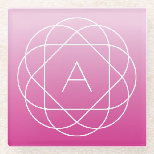 Flower_Like Geometric Monogram  Pink Shaded Ombre Glass Coaster
