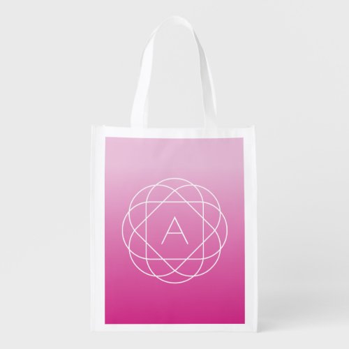 Flower_Like Geometric Monogram  Pink Shaded Ombre Grocery Bag