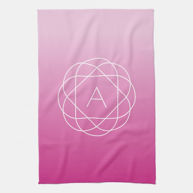 Flower-Like Geometric Monogram | Pink Shaded Ombre Kitchen Towel (Vertical)