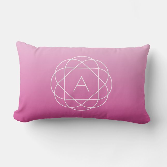 Flower-Like Geometric Monogram | Pink Shaded Ombre Lumbar Pillow (Front)