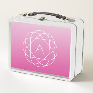 Flower-Like Geometric Monogram   Pink Shaded Ombre Metal Lunch Box