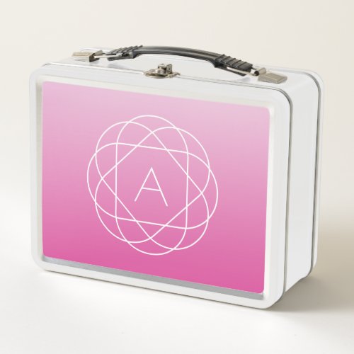 Flower_Like Geometric Monogram  Pink Shaded Ombre Metal Lunch Box