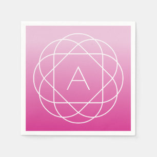 Flower-Like Geometric Monogram   Pink Shaded Ombre Napkins