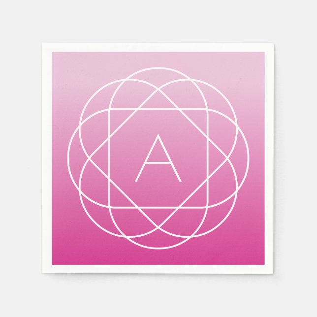 Flower-Like Geometric Monogram | Pink Shaded Ombre Napkins (Front)