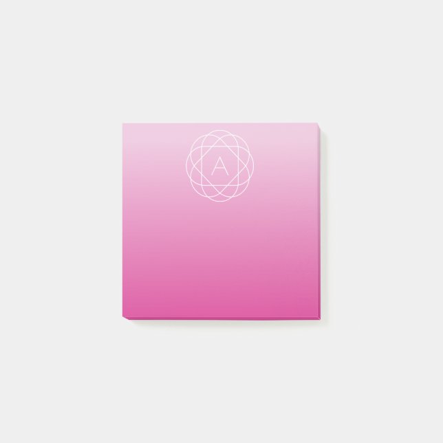 Flower-Like Geometric Monogram | Pink Shaded Ombre Post-it Notes (Front)
