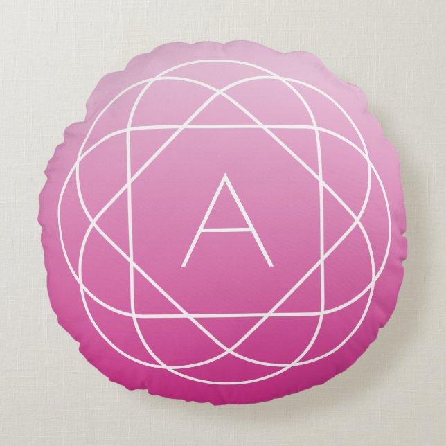 Flower-Like Geometric Monogram | Pink Shaded Ombre Round Pillow (Front)