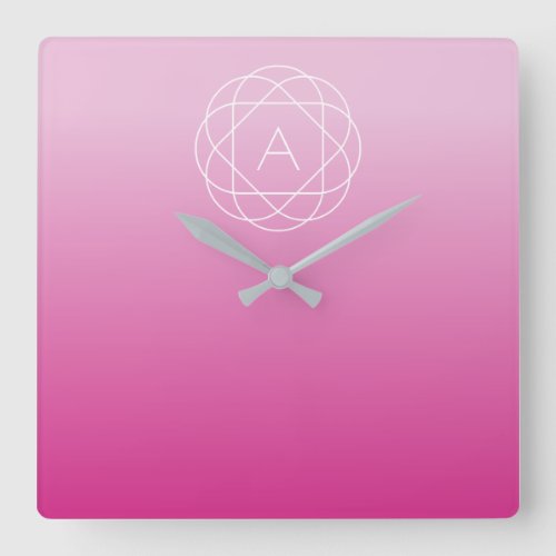 Flower_Like Geometric Monogram  Pink Shaded Ombre Square Wall Clock