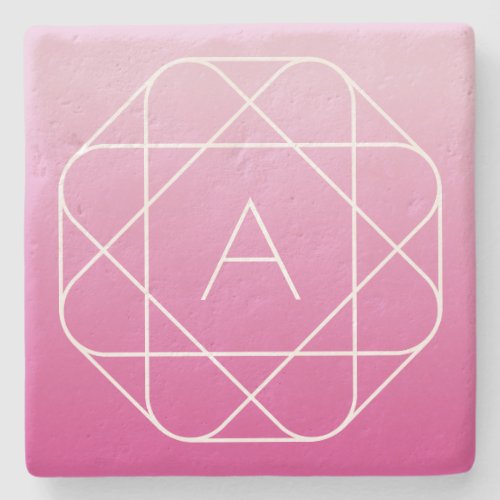 Flower_Like Geometric Monogram  Pink Shaded Ombre Stone Coaster