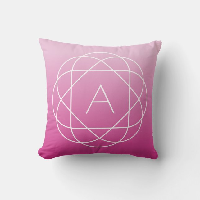 Flower-Like Geometric Monogram | Pink Shaded Ombre Throw Pillow (Front)
