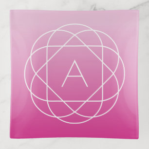 Flower-Like Geometric Monogram   Pink Shaded Ombre Trinket Tray