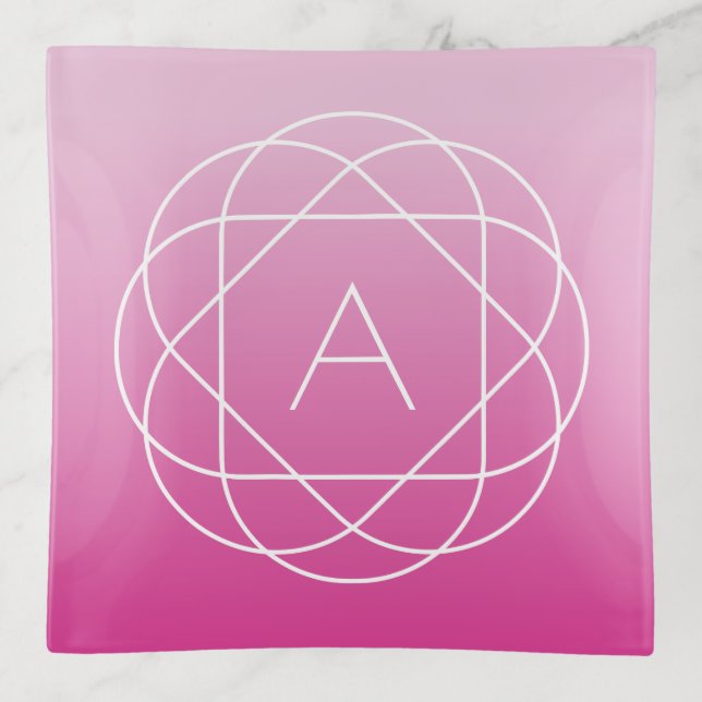 Flower-Like Geometric Monogram | Pink Shaded Ombre Trinket Tray (Front)