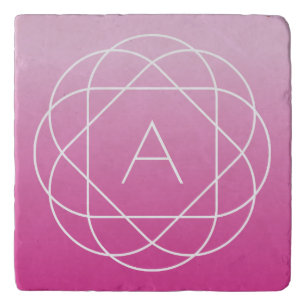 Flower-Like Geometric Monogram   Pink Shaded Ombre Trivet