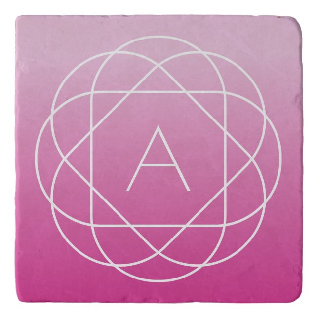 Flower-Like Geometric Monogram | Pink Shaded Ombre Trivet (Front)