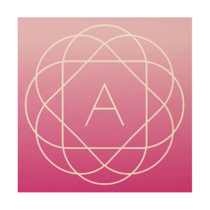 Flower-Like Geometric Monogram   Pink Shaded Ombre Wood Wall Art