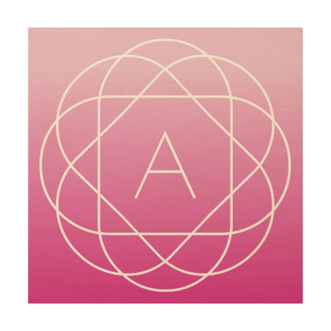Flower-Like Geometric Monogram | Pink Shaded Ombre Wood Wall Art (Front)