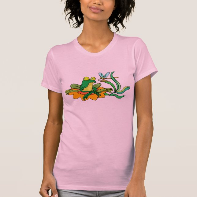 Flower Lilypad Frog Dragonfly T-Shirt (Front)