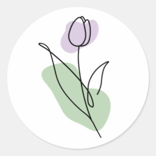 Flower Line Art Classic Round Sticker