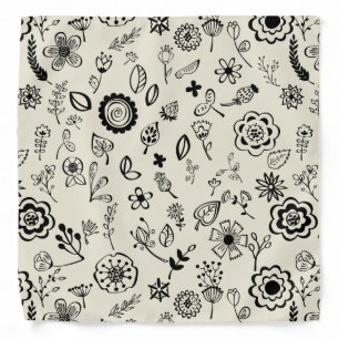 Flower Line Art Pattern - Cute Floral Simple Bandana