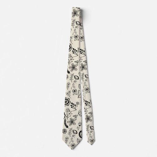 Flower Line Art Pattern _ Cute Floral Simple Neck Tie