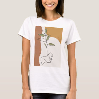 Flower line drawing, creative face fashion T-Shirt
