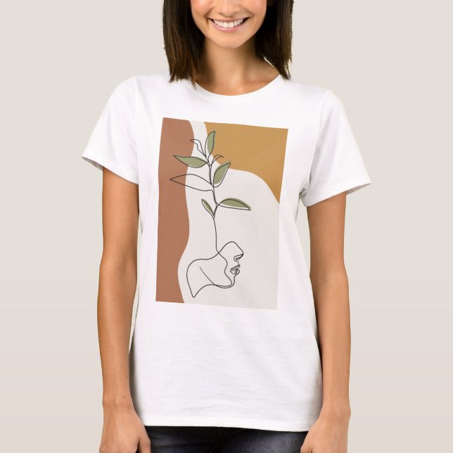 Flower line drawing, creative face fashion T-Shirt (Front)