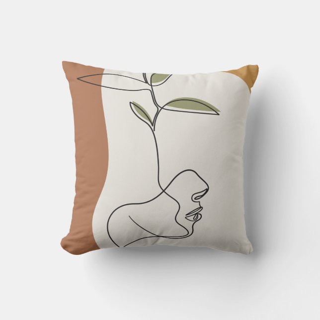 Flower line drawing, creative face fashion T-Shirt Throw Pillow (Front)
