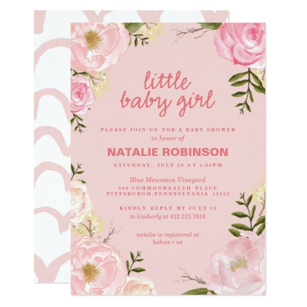 Flower Little Baby Girl Baby Shower Invitations