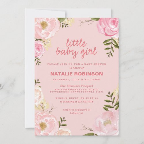 flower little baby girl baby shower invitations