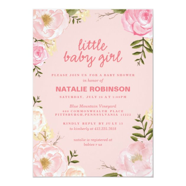 Flower Little Baby Girl Baby Shower Invitations