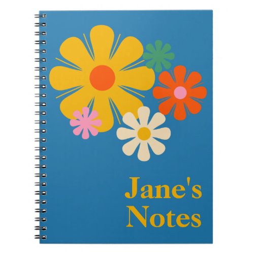 Flower Locus Reto 60s 70s Floral on Blue Notebook