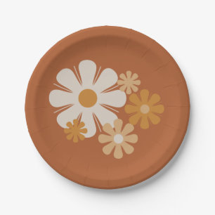 Flower Locus Retro Minimalist Floral Pattern Paper Plates
