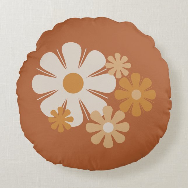 Flower Locus Retro Minimalist Floral Pattern Round Pillow (Front)
