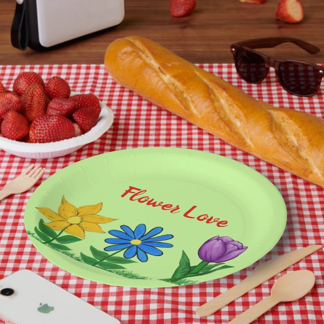 Flower Love Garden Flowers Green Paper Plates (Picnic)