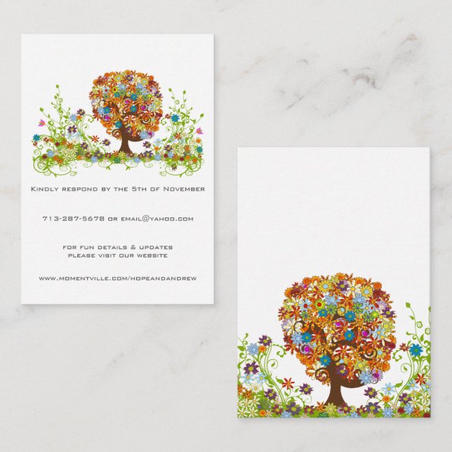 Flower Love Tree Response RSVP and Website Cards (Front/Back)