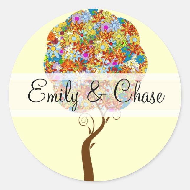 Flower Love Tree Wedding Stickers (Front)
